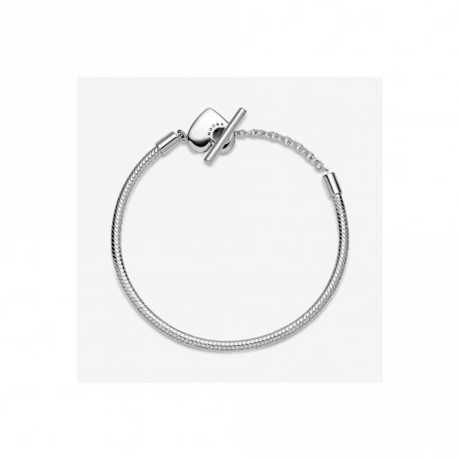Moments Heart T-Bar Snake Chain Bracelet, 23cm