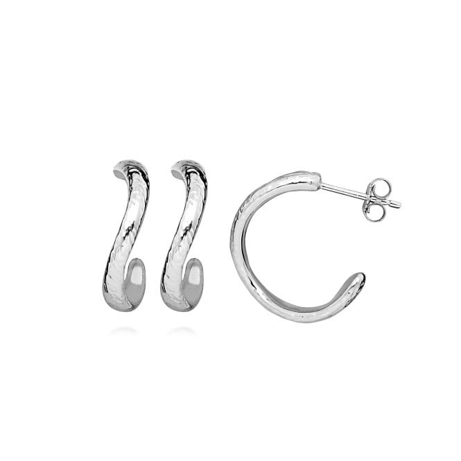 Find A Way Textured Silver Hoop Earrings