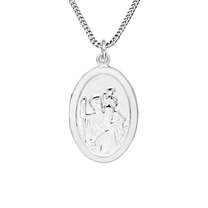 Oval St Christopher Silver Engravable Pendant