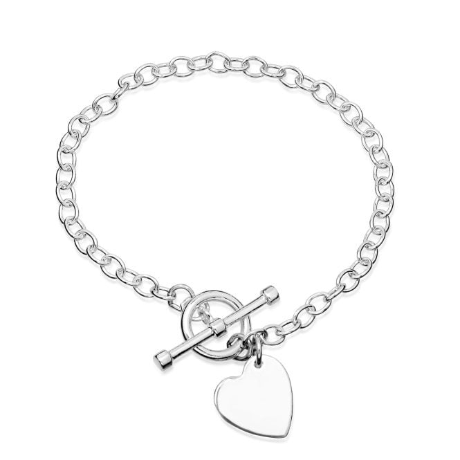 Silver Engravable Heart T-Bar Bracelet, 19cm