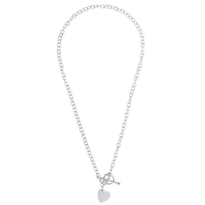 Silver Engravable Heart T-Bar Pendant Necklace, 45cm