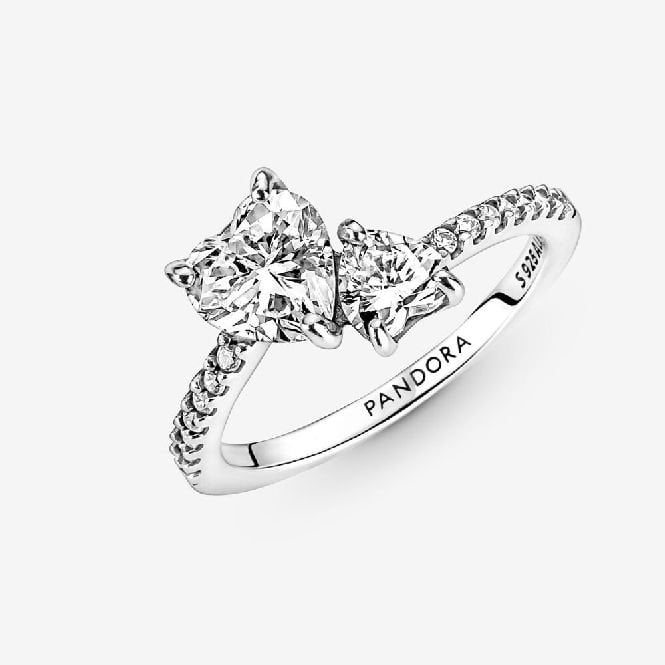 Double Heart Sparkling Ring, Size 48