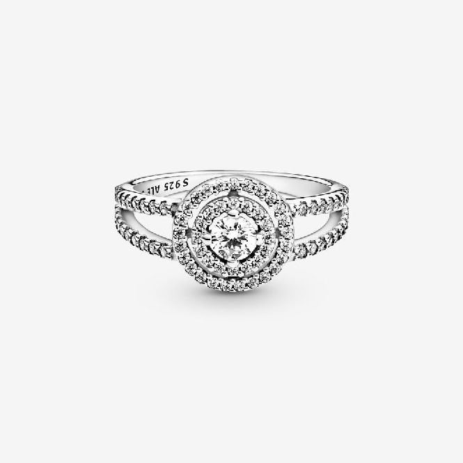 Sparkling Double Halo Ring, Size 60