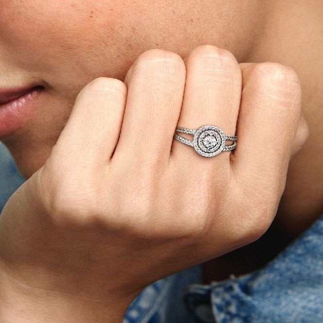 Sparkling Double Halo Ring, Size 60