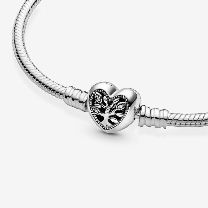 Moments Family Tree Heart Clasp Snake Chain Bracelet, 16cm