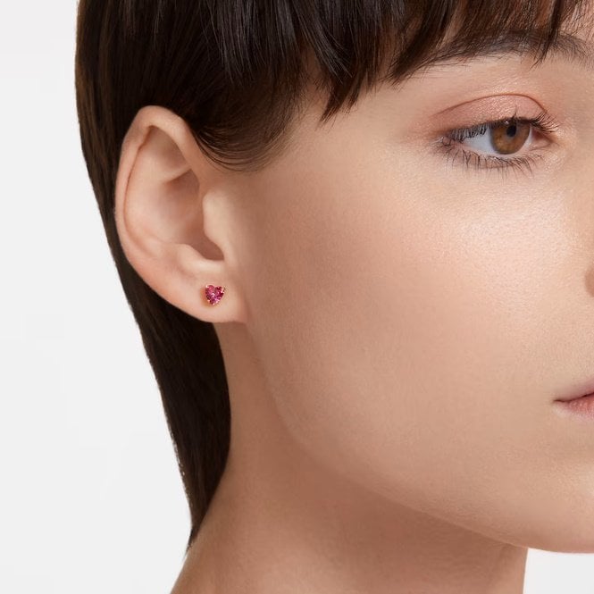 Chroma Stud Earrings with Heart-Cut Red Crystal in Gold