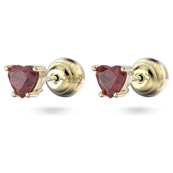 Chroma Stud Earrings with Heart-Cut Red Crystal in Gold