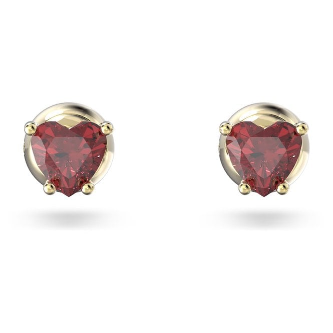 Chroma Stud Earrings with Heart-Cut Red Crystal in Gold
