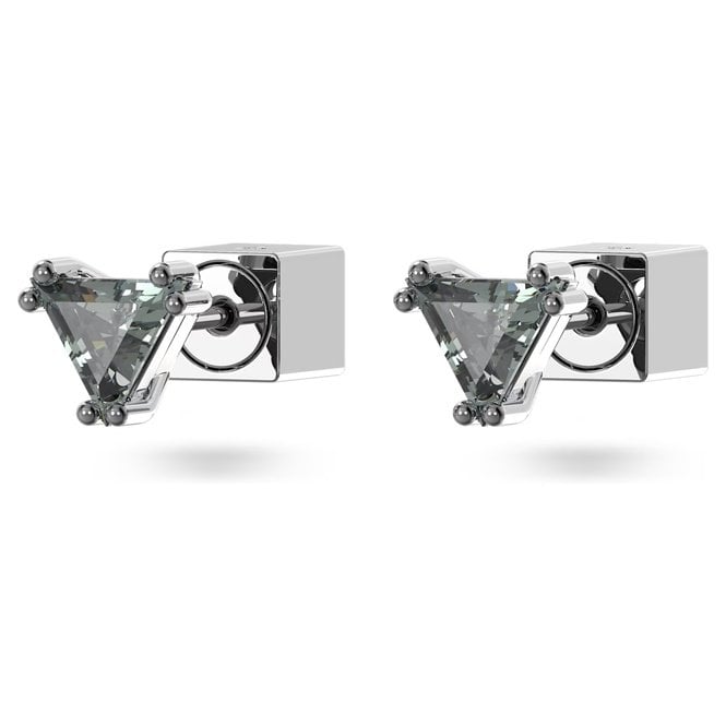 Chroma Stud Earrings with Triangle-Cut Grey Crystal in Ruthenium
