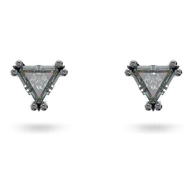 Chroma Stud Earrings with Triangle-Cut Grey Crystal in Ruthenium