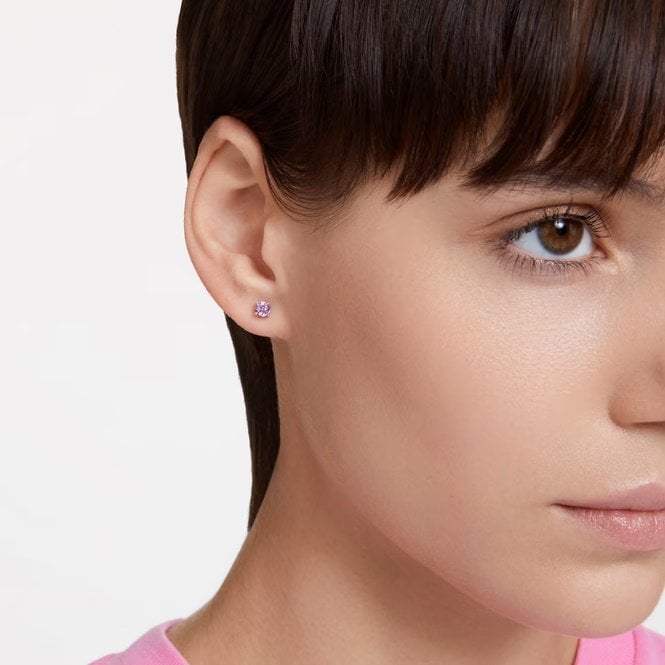 Chroma Stud Earrings with Round-Cut Purple Crystal in Rhodium Silver