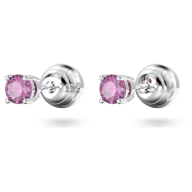 Chroma Stud Earrings with Round-Cut Purple Crystal in Rhodium Silver