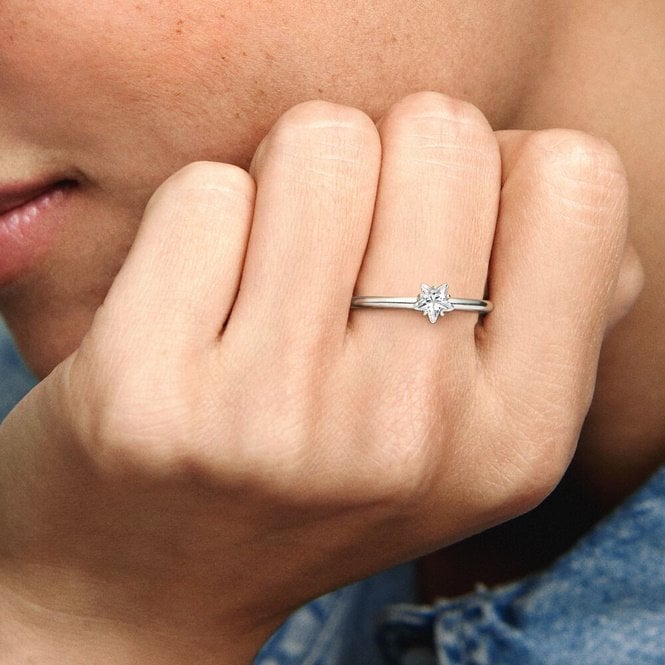 Celestial Sparkling Star Solitaire Ring, Size 52