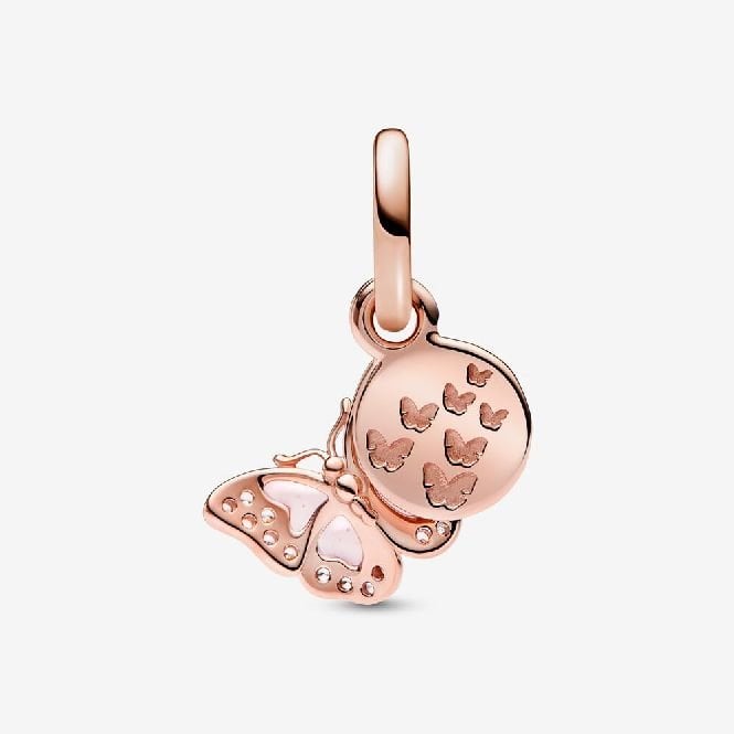 Rose Pink Butterfly & Quote Double Dangle Charms