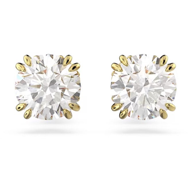 Stilla Stud Earrings with Round-Cut White Crystal in Gold