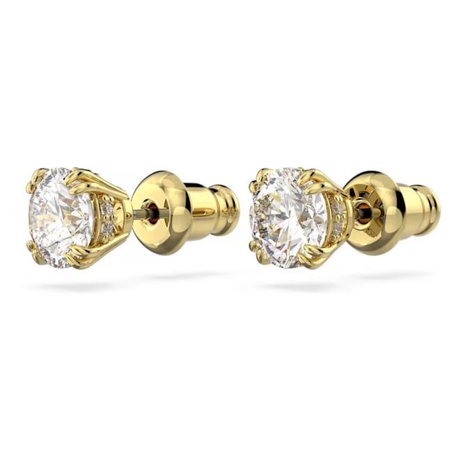 Stilla Stud Earrings with Round-Cut White Crystal in Gold