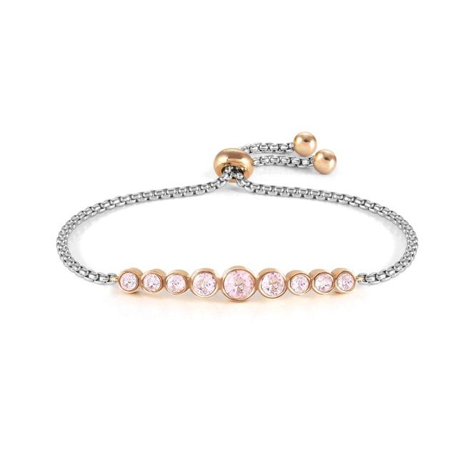 Milleluci Silver & Rose Gold Pink Circle Crystals Bracelet