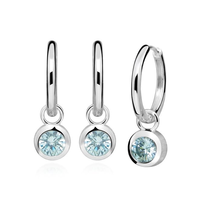 Silver March Birthstone Huggie Hoop Earrings