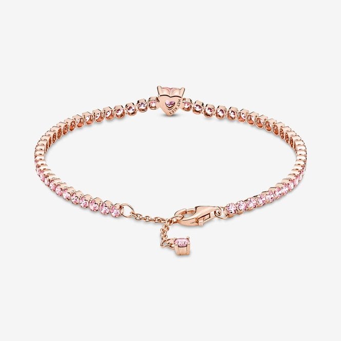 Rose Sparkling Heart Tennis Bracelet, 16cm