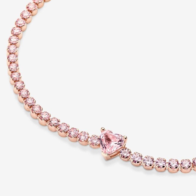 Rose Sparkling Heart Tennis Bracelet, 16cm
