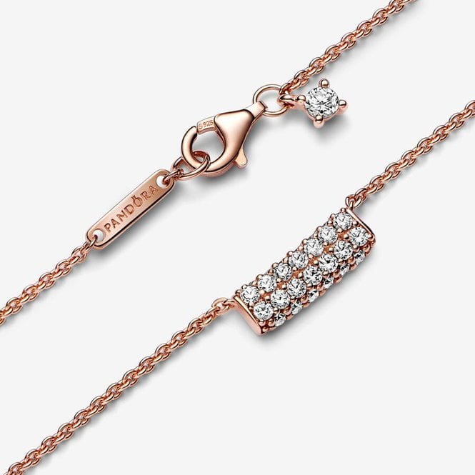 Rose Timeless Pave Double-Row Bar Collier Necklace, 45cm