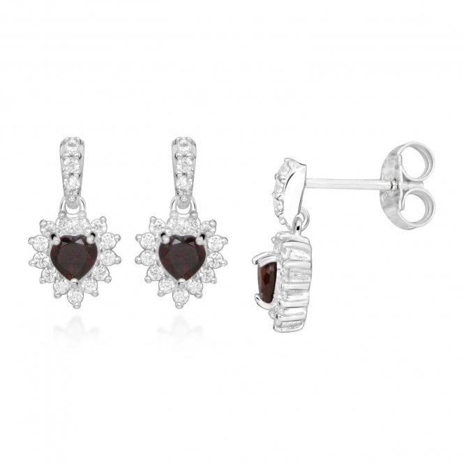 Hope Heart Red Garnet Drop Earrings