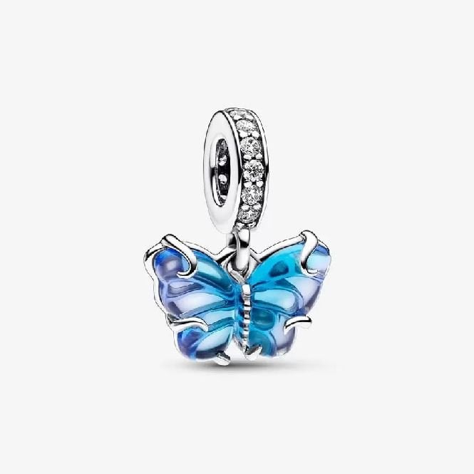 Blue Murano Glass Butterfly Dangle Charms