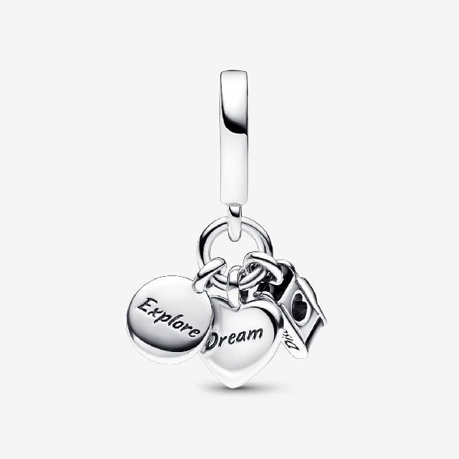 Camera, Heart & Compass Triple Dangle Charms