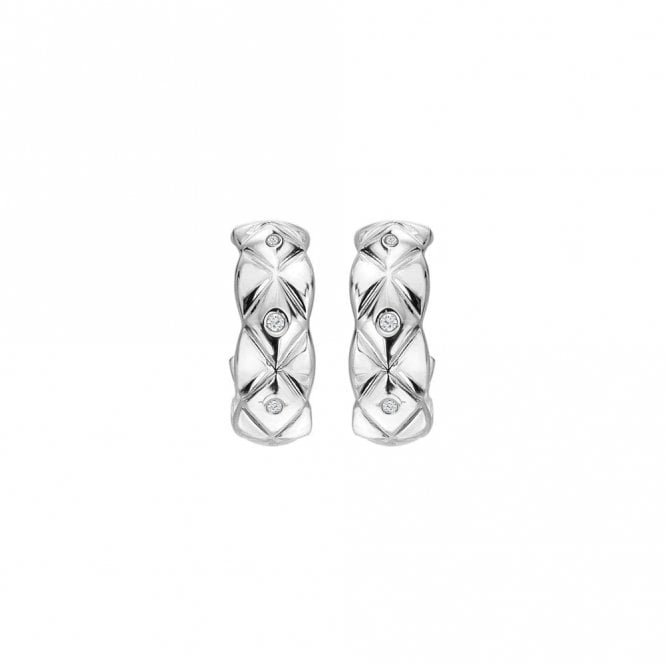 Silver Quilted Earrings with White Topaz