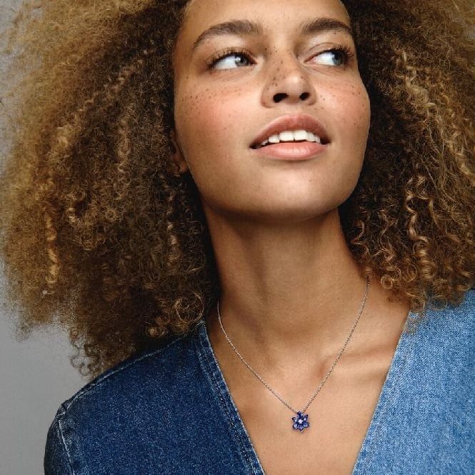 Sparkling Blue Herbarium Cluster Pendant Necklace, 45cm