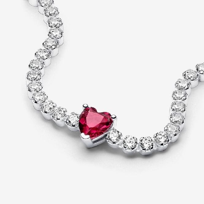 Red Sparkling Heart Tennis Bracelet, 16cm