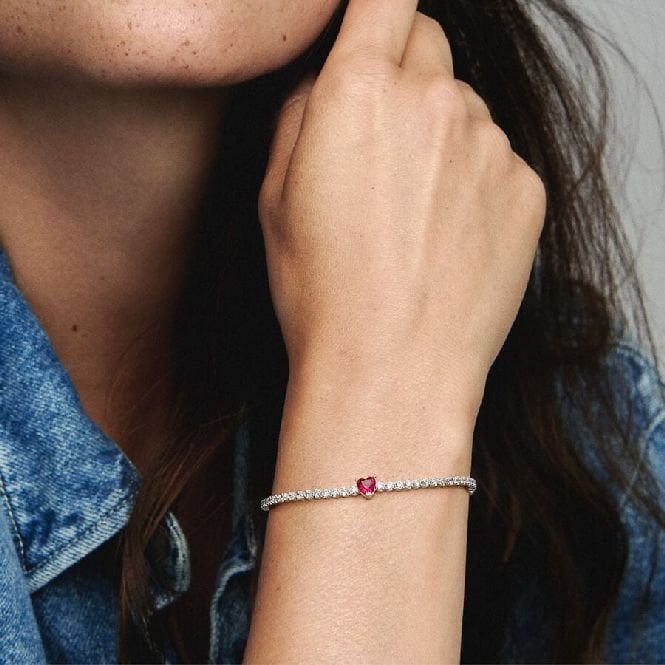 Red Sparkling Heart Tennis Bracelet, 16cm