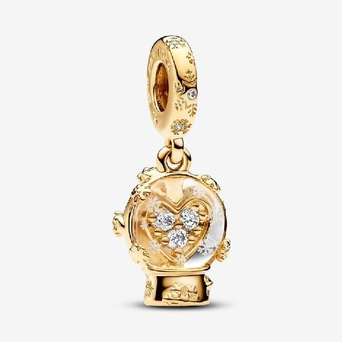 Gold Heart Snowflake Snow Globe Dangle Charms