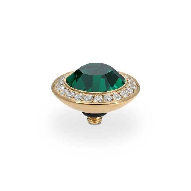 Tondo Deluxe Gold and Green Emerald Ring Gem Top, 13mm