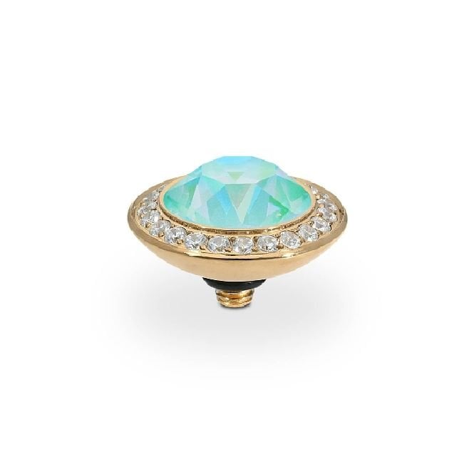 Tondo Deluxe Gold and Green Silky Sage Delite Crystal Ring Gem Top, 13mm