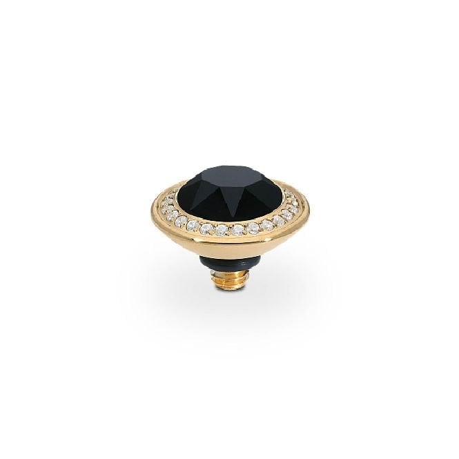 Tondo Deluxe Gold and Jet Crystal Ring Gem Top, 9mm