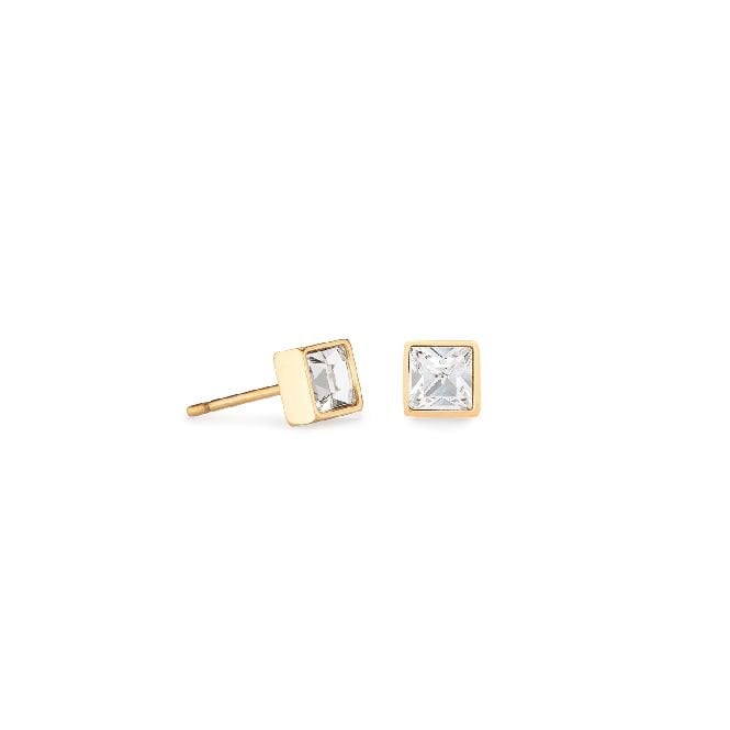 Crystal Crystal and Gold Square Stud Earrings