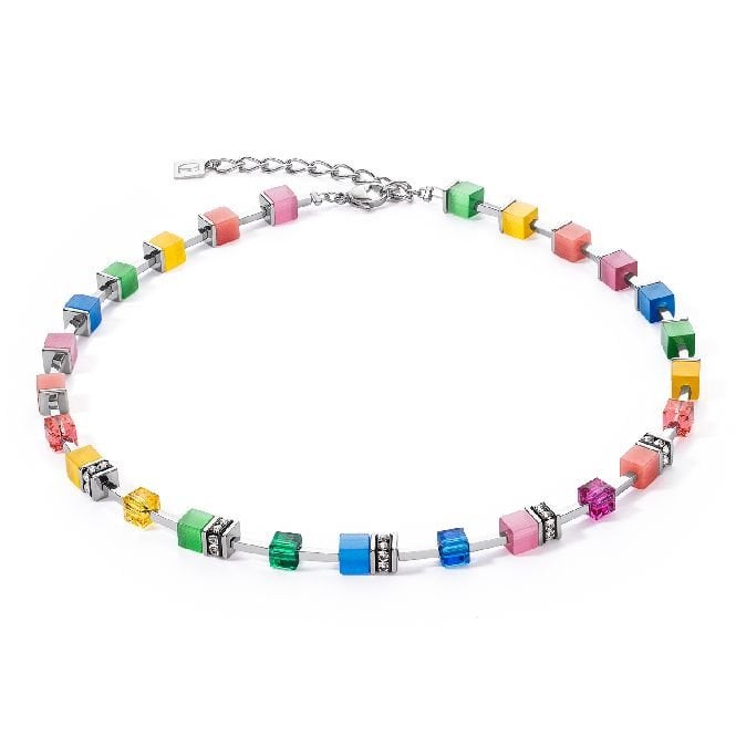 GeoCUBE Iconic Pure Necklace in Silver & Rainbow Multicolours