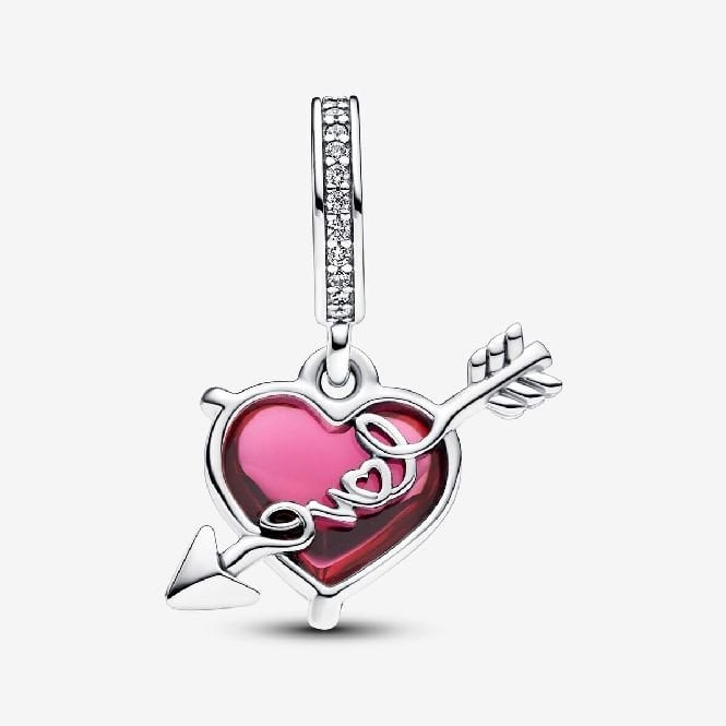 Red Heart & Arrow Murano Glass Dangle Charms