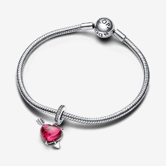 Red Heart & Arrow Murano Glass Dangle Charms