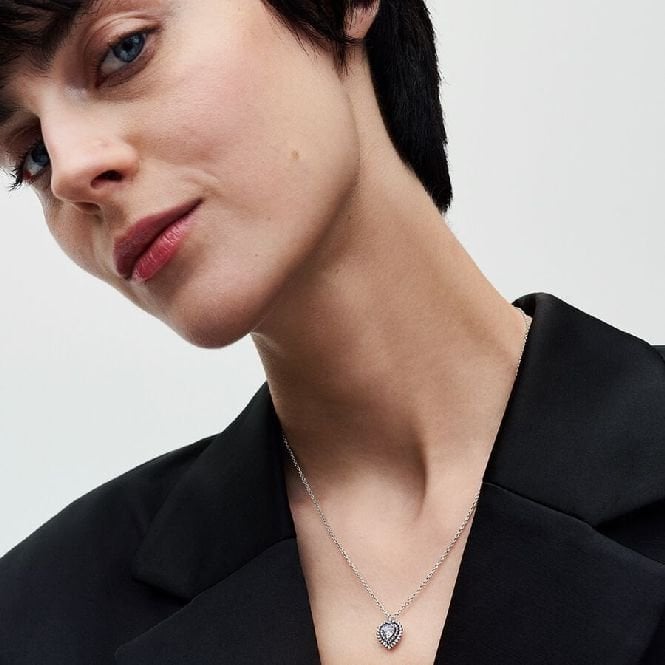 Sparkling Heart Halo Pendant Necklace, 45cm