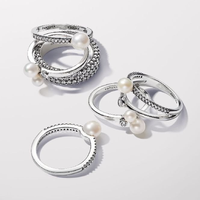 Treated Freshwater Cultured Pearl & Pave Ring, Size 52