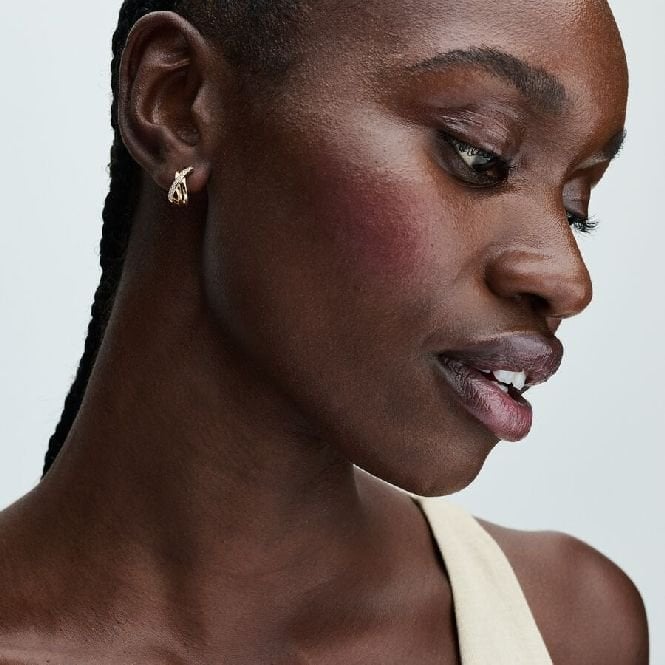 Gold Crossover Pave Hoop Earrings