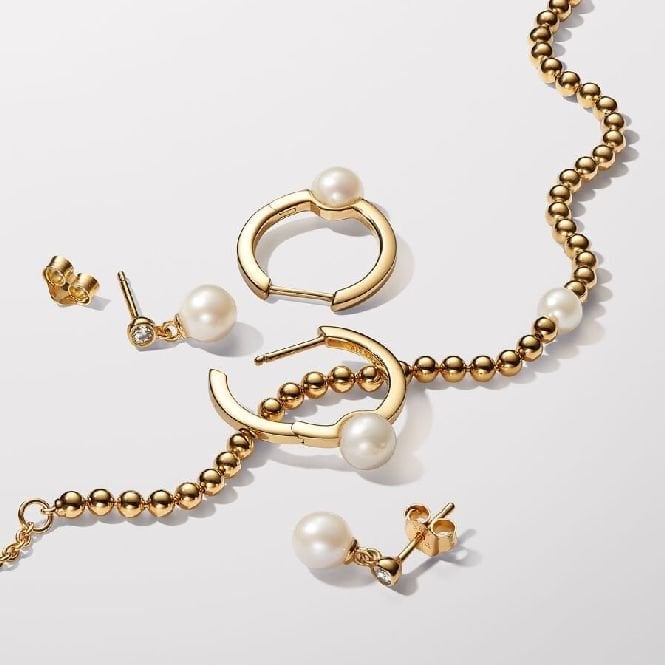 Gold Treated Freshwater Cultured Pearl Hoop Earrings