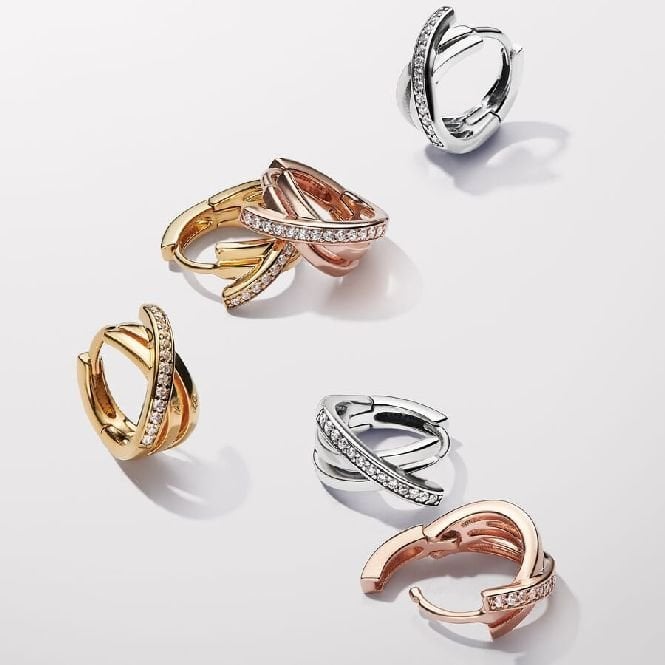 Rose Crossover Pave Hoop Earrings
