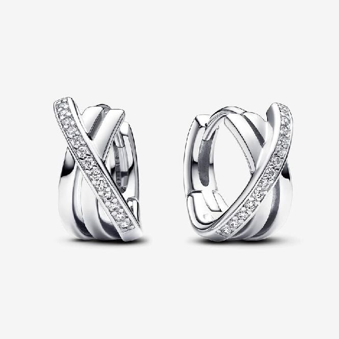 Crossover Pave Hoop Earrings