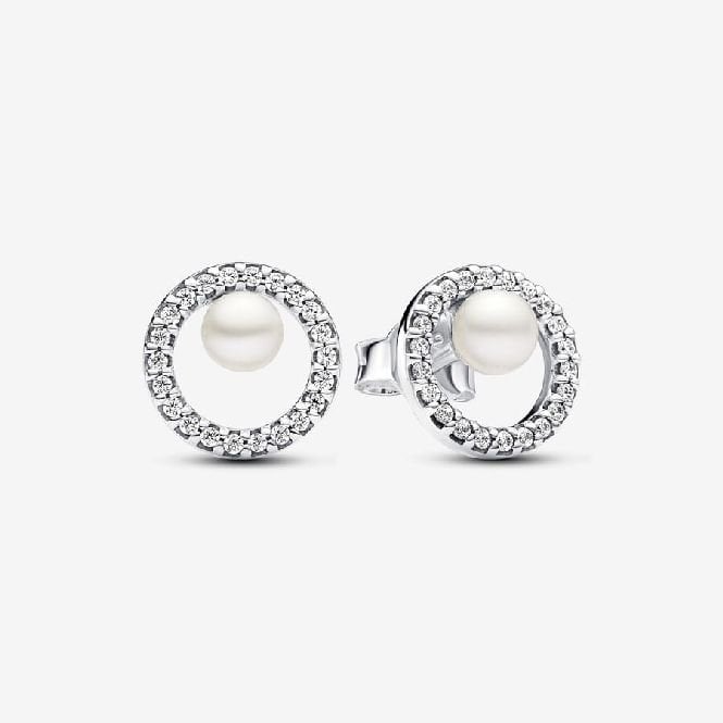 Treated Freshwater Cultured Pearl & Pave Halo Stud Earrings