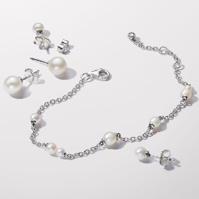 Treated Freshwater Cultured Pearl Station Chain Bracelet, 18cm
