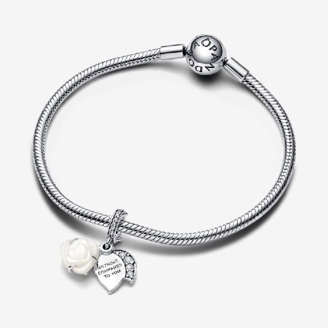 White Rose in Bloom Double Dangle Charms