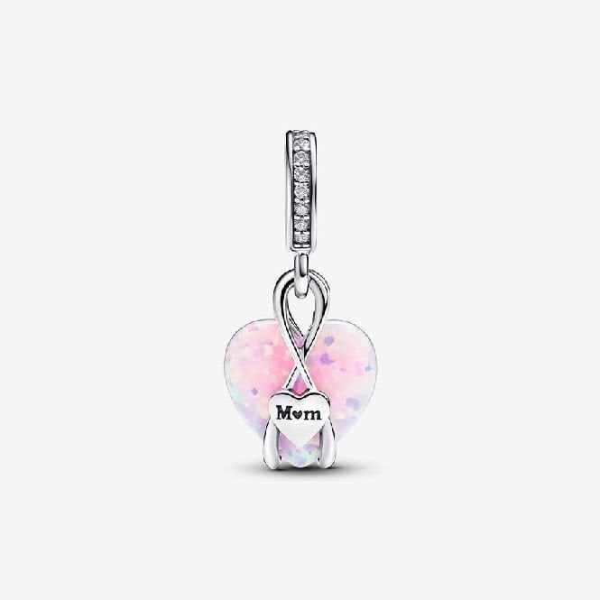 Mum Opalescent Heart Dangle Charms